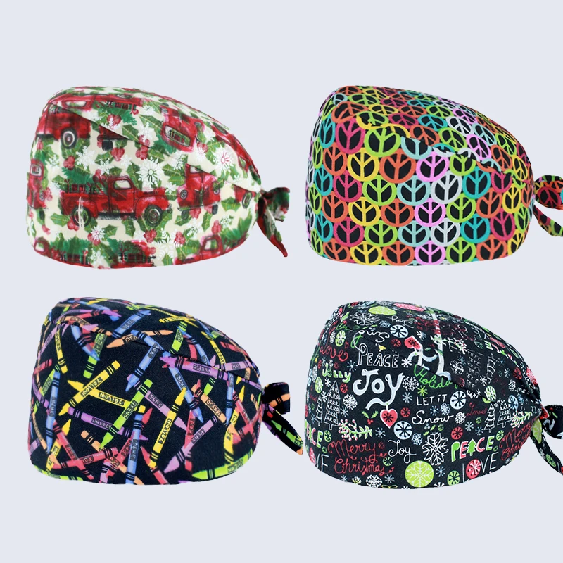 

New Product Colorful Printed Nurse Cap Surgical Cap Pet Hospital Surgeon Cap Dentist Cap Beauty Salon Chef Dustproof Scrub Cap