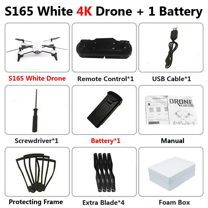 S165 4K White 1B S165 Профессиональный WiFi FPV Дрон с двойной камерой 4K антенна видео широкоугольный оптический поток RC Квадрокоптер Вертолет игрушка E58 SG106 - Цвет: S165 4K White 1B