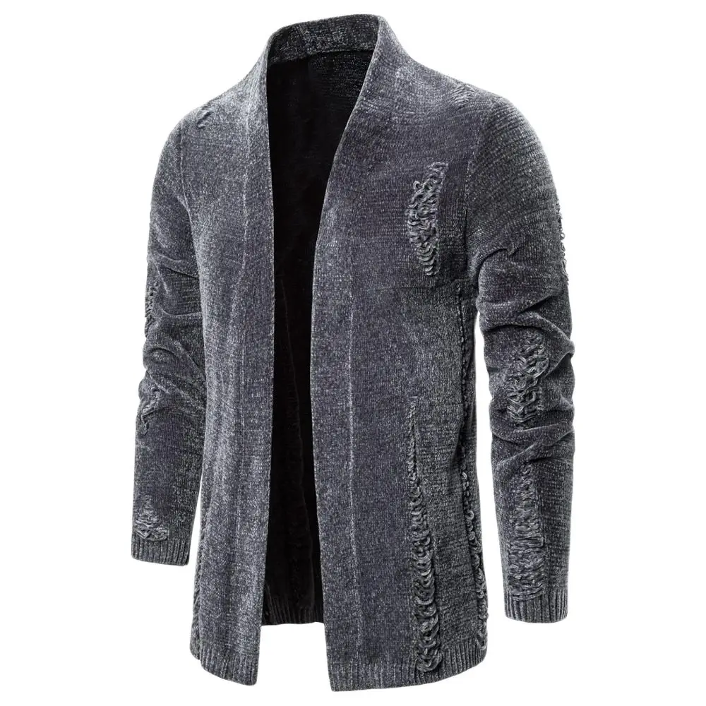 

Autumn winter men ripped destroyed punk knitted sweater hip hop cardigan man vintage knitwear korean style jersey hombre
