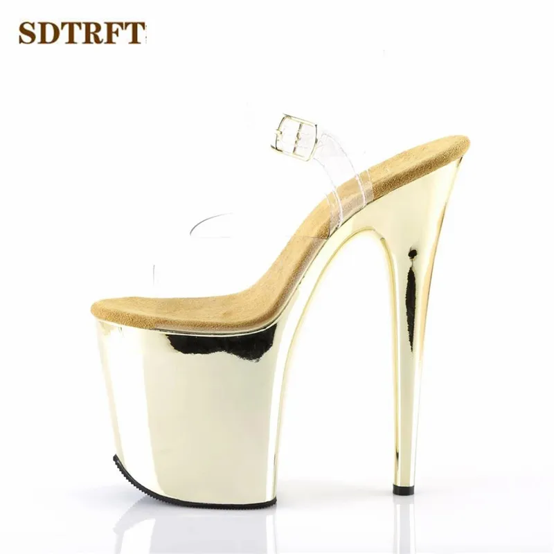New 2021 Catwalk Shows stiletto Ankle Strap 8 inch Sandals 20cm Thin High-Heeled shoes Women's Electroplated Waterproof pumps