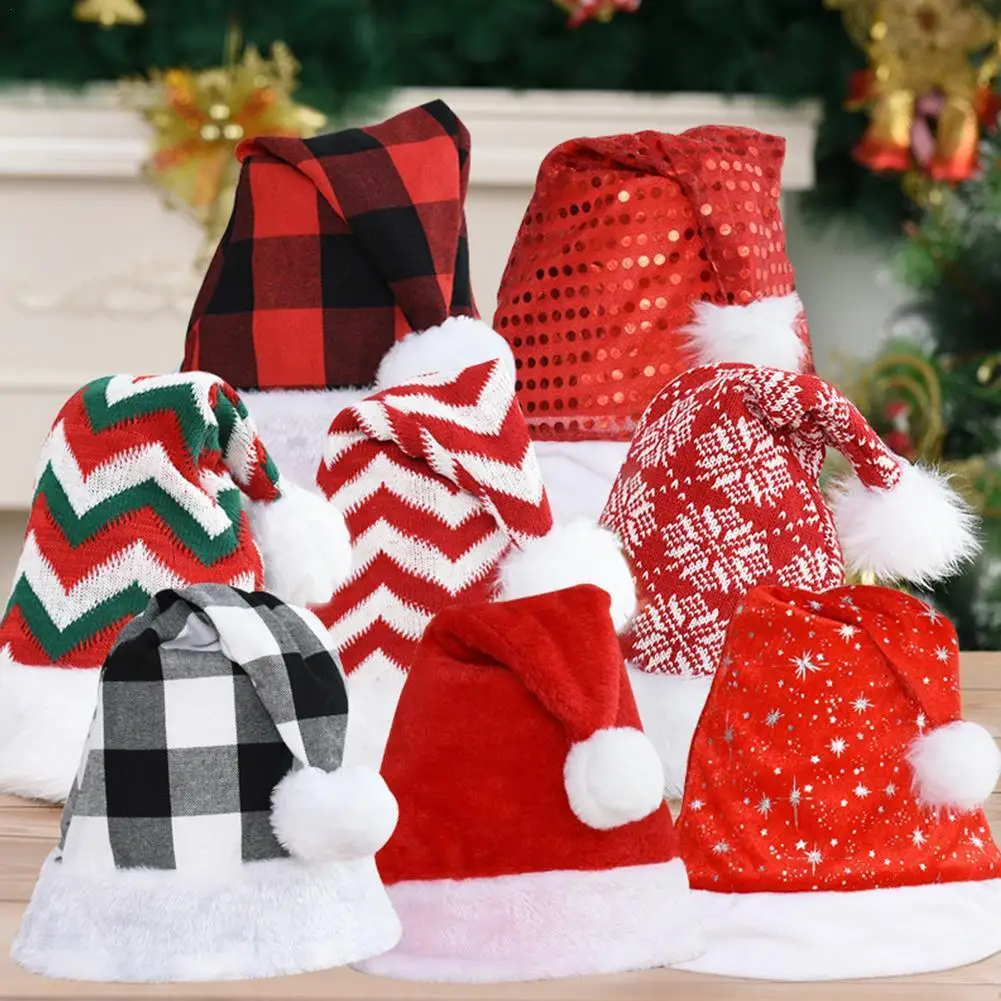 

Christmas Hats Santa Claus Red Black Plaid Xmas Hats Caps For Home Christmas New Year Festival Party Decoration Accessories