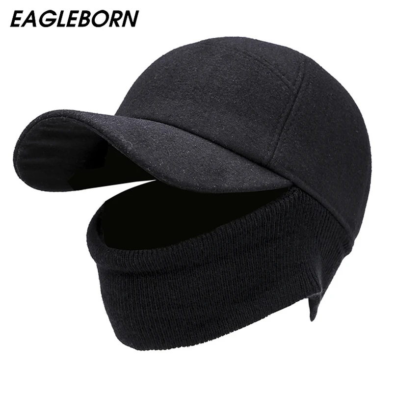 EAGLEBORN, мужская бейсбольная кепка, зимняя теплая шапка с ушками для папы, теплые шапки для России, кепка Gorro, с защитой от ушей