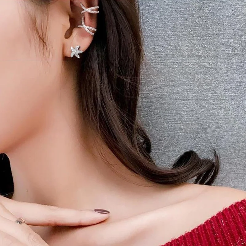 

925 Sterling Silver Shining CZ Zirconia Ear Cuff Clip on Earrings for Women Girl no piercing ear cuff Earings Jewelry