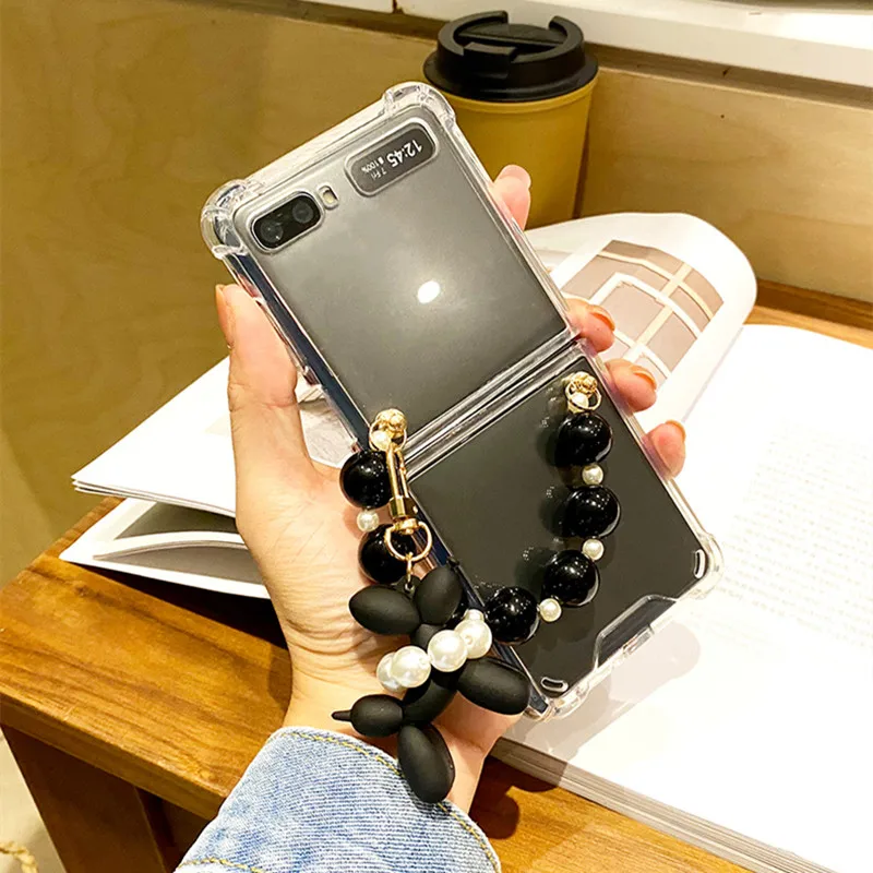 Luxury Fashion Dog Hand Chain Clear Case For Samsung Galaxy Z Flip 5 Z Flip 4 Z Flip 3 Case Funda for Galaxy Z Flip 5G Etui Capa