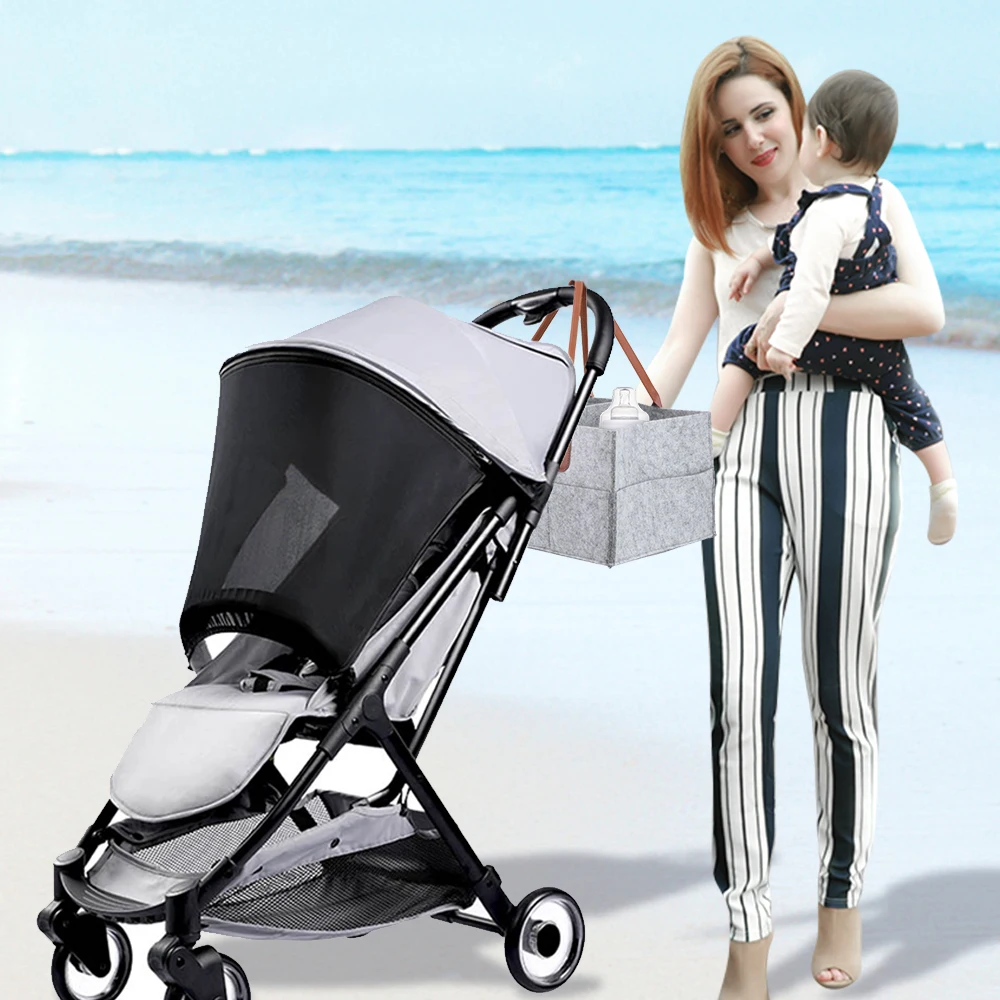 

Baby Felt Storage Bag Nursery Organizer Basket Infant Diaper Bag With Handle Felt Storage Bag Hang on the stroller Holder Pocket