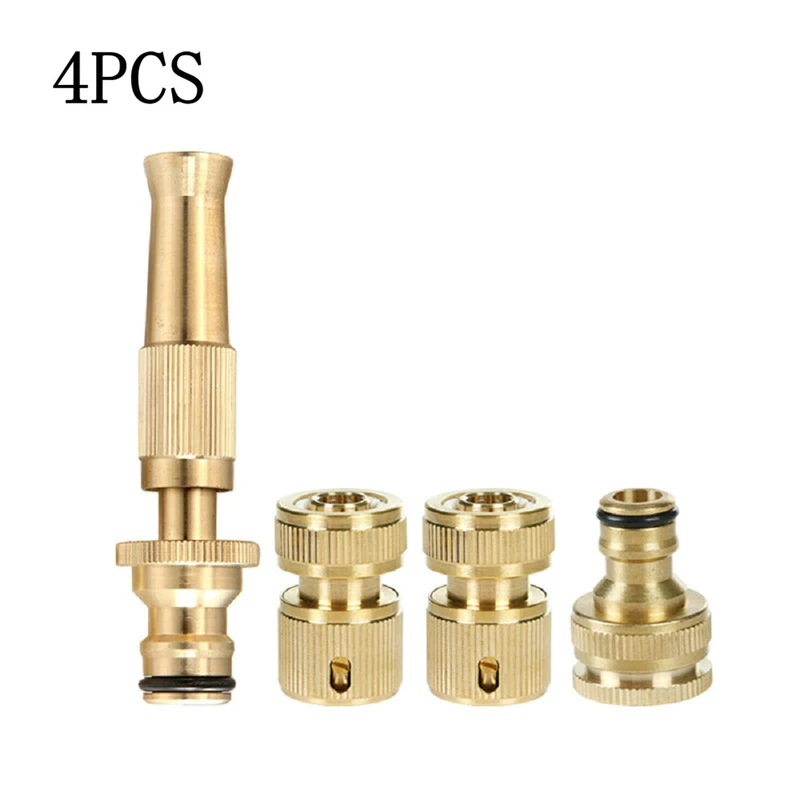 

4pcs Brass Hose Pipe Fitting 1/2 Inch Quick Waterstop Copper Connector Garden Tap Quick Connectors & Spray Nozzle 1 Set tools
