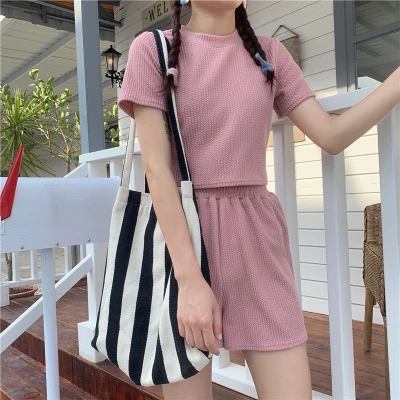 2PC Pink T-shirt Set Комплект из двух предметов, розовый наряд, два топа и штаны, свободные байкерские шорты+ Спортивная футболка, комплект из 3 предметов, спортивный костюм, летняя одежда для женщин - Цвет: 2PC Pink T-shirt Set
