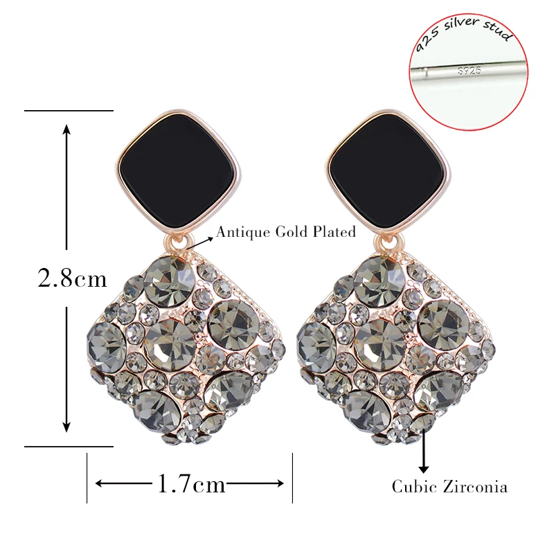 

SINLEERY New 2021 Black Squares Multiple Cubic Zircon Hanging Earring Gold Color Earrings Women Gift To Girlfriend ES024 SSK
