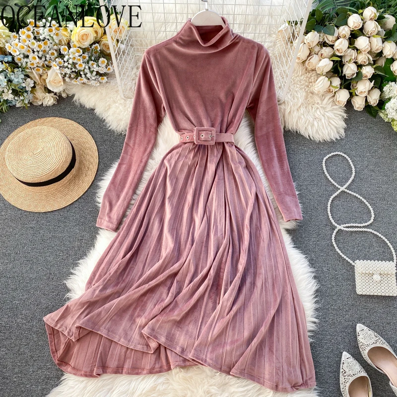 Новинка 2020 года. Винтажное женское платье А силуэта. Однотонное теплое весеннее