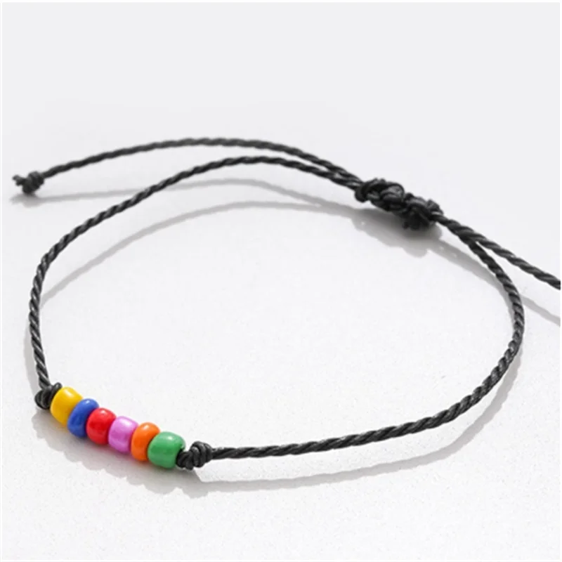 

2 Pcs Fashion Simple Handmade Weaving Bead Bracelet Women Men Couple Adjustable Rope Rainbow Beads Bracelet wholesale