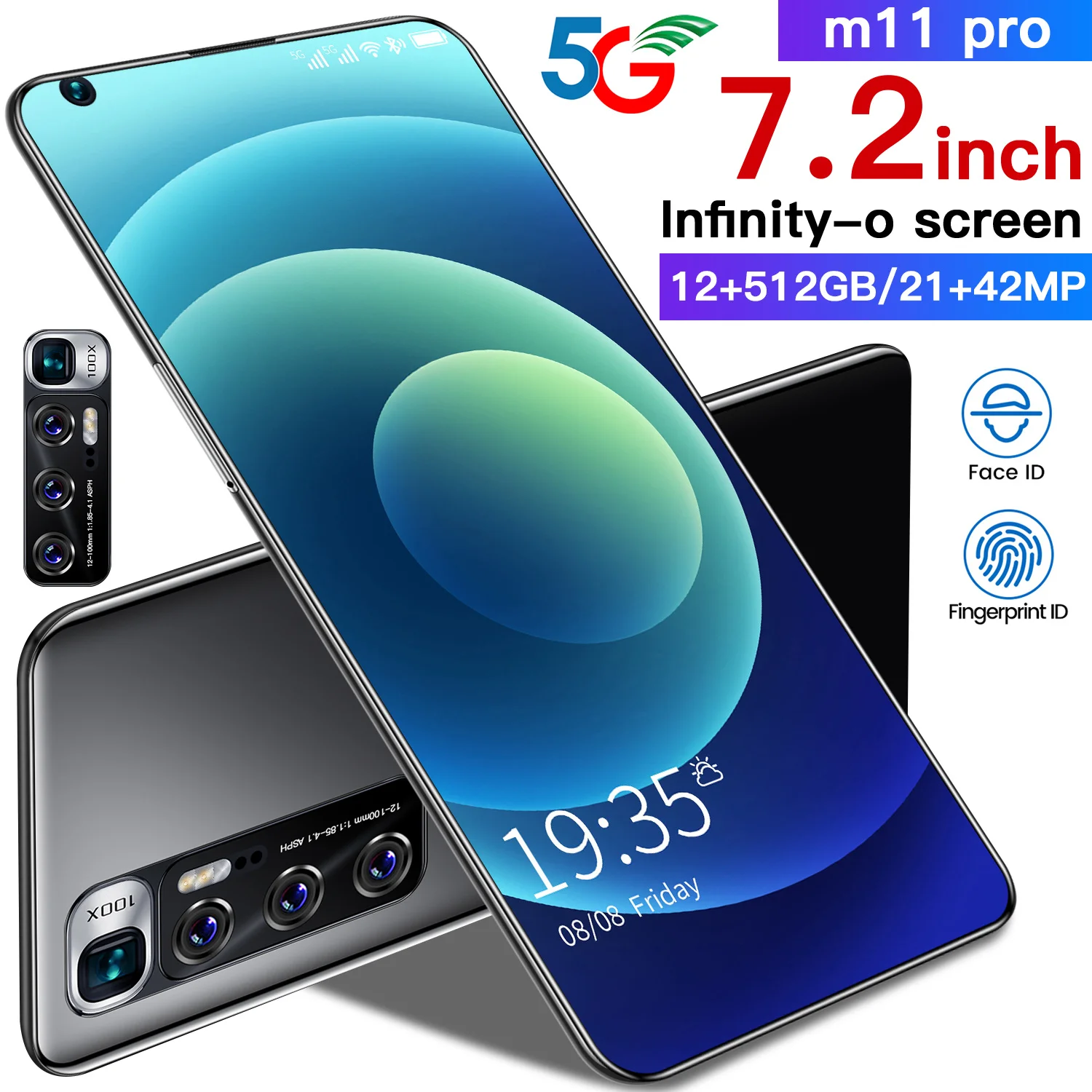 

New XIAOM11 Pro 7.2 Inch 12GB+512GB Dual SIM+Micro SD Andriod 10.0 Smart Phone Deca Core Fingerprint ID 5600mAh Cellphones