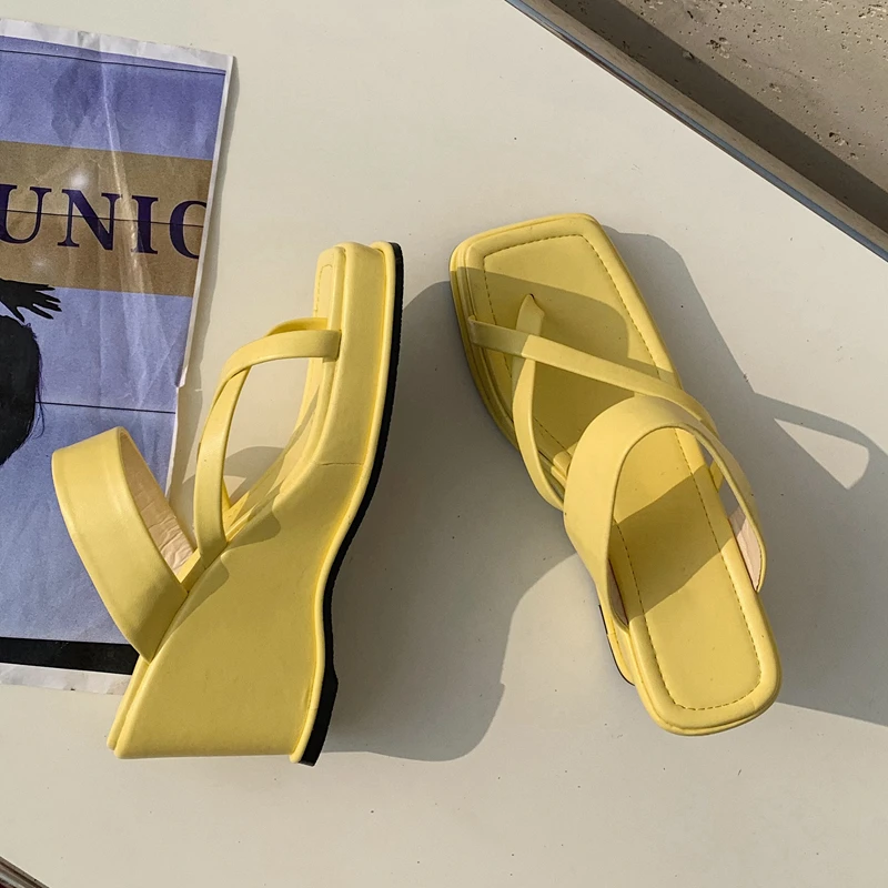 

2021 New Summer Women Slipper Summer Outdoor Narrow Band Sandal Shoes Ladies High Wedges Heel Slides Flip Flop Mujer