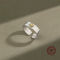 korean version of s925 sterling silver smiley ring retro simple wind smile open style student personality hand jewelry