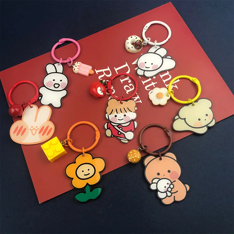

Anime Cute Little Bear Keyring Acrylic Lovely Bunny Puppy Pendant Keychain Jewelry Car Bag Key Chains Kids Keyfob Gift