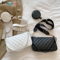 women vintage pu shoulder bag creative lattice print design 2pcs composite bags solid color shoulder bag mini round purse