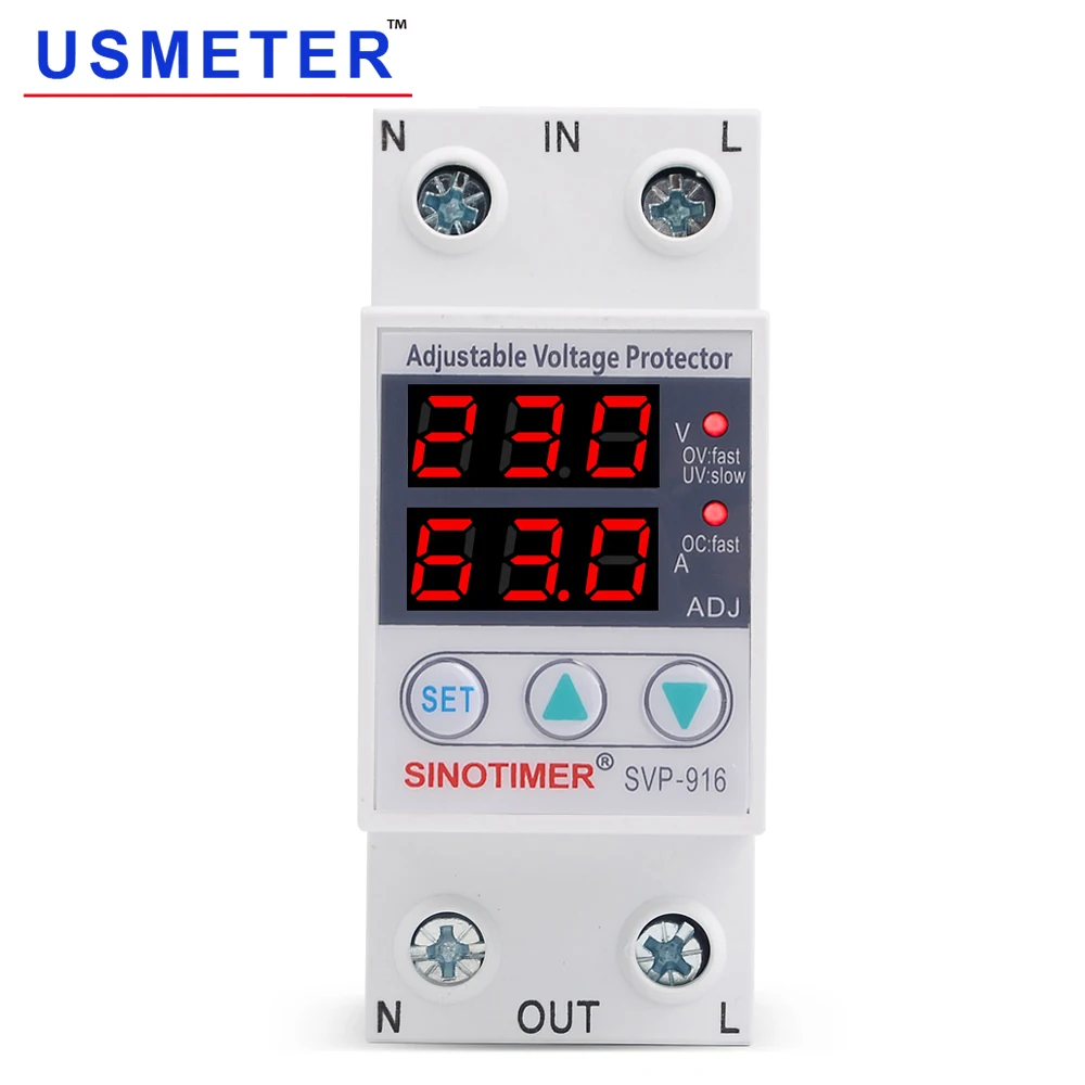 SVP-916 Over Under Voltage Relay 63A Adjustable Voltage Protector with Over Current Protection House Surge Protector Protective