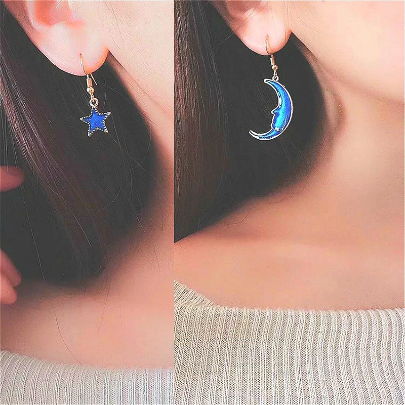 Женские корейские серьги с голубыми звездами и луной Элегантные Очаровательные