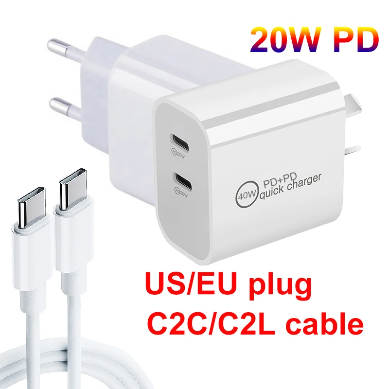 Зарядное устройство PD с двумя портами USB Type-C 20 Вт QC 3 0 | Мобильные телефоны и