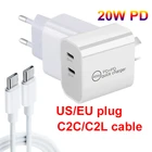 Зарядное устройство PD с двумя портами USB Type-C, 20 Вт, QC 3,0
