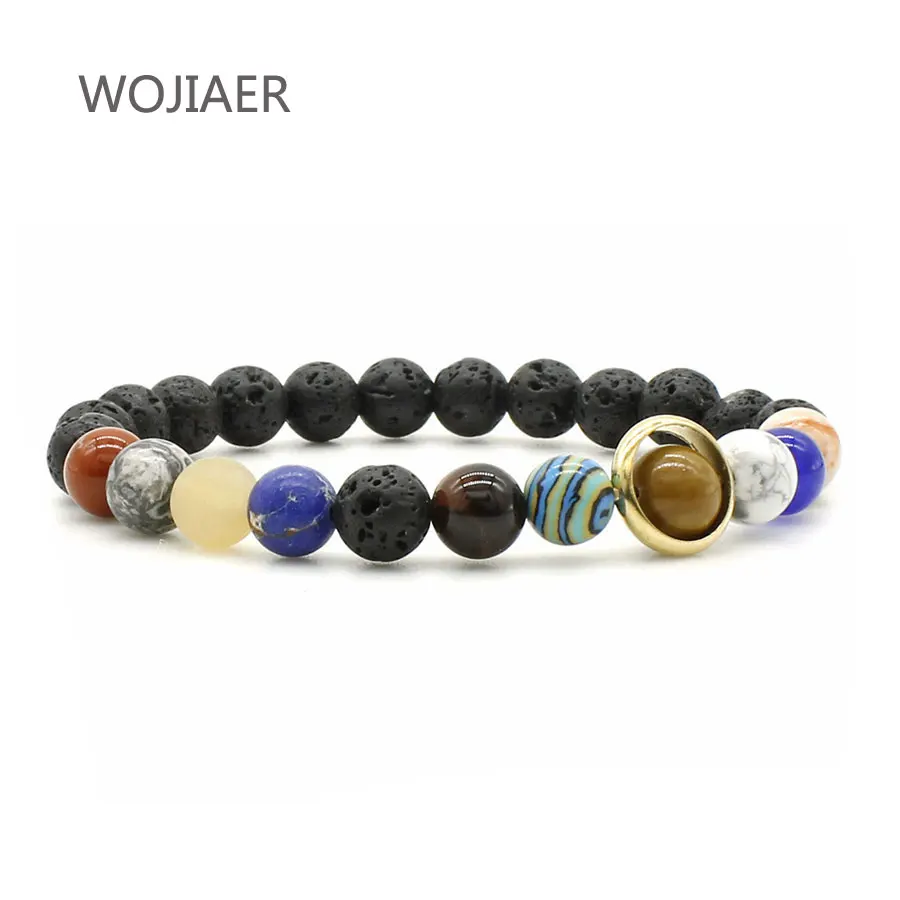 

WOJIAER Natural Lava Stone Night Sky Starlight Milky Way Bracelet Eight Planets Bracelets for Men Jewelry Beaded Stretch ZM2077