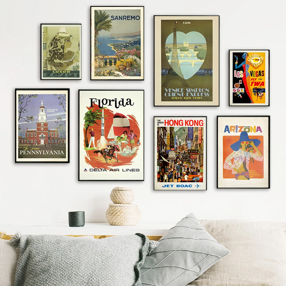 

Vintage World City Travel Poster Florida New York Landscape Canvas Painting Wall Art Picture For Living Room Home Decoration