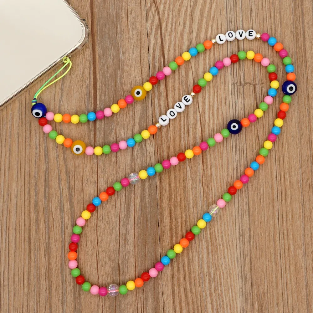 

Go2Boho Colorful Beaded Mobile Strap Holder Lanyard Evil Eye Chains Beads LOVE Letter Chain For Phone 2021 Trendy Necklace