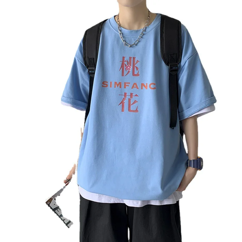 

Short-sleeved T shirt male summer new boys T-shirt popular logo trend INS leisure jokey looseHarajuku Hong Kong wind half sleeve