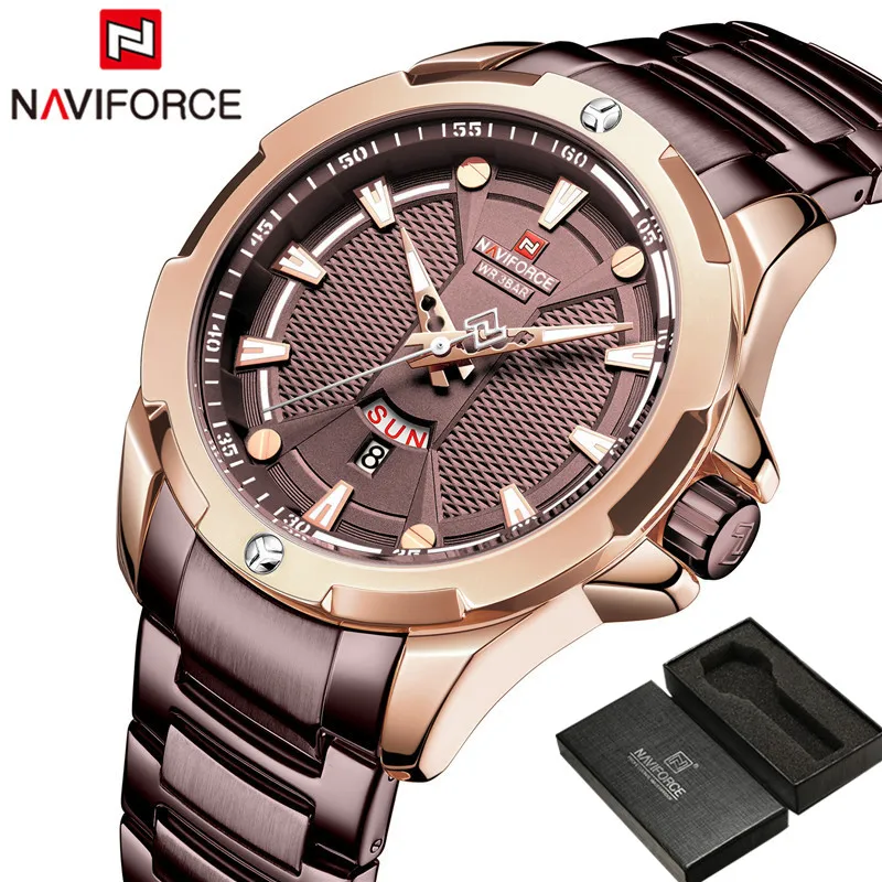 NAVIFORCE мужские наручные часы Топ бренд Роскошные мужские часы армейские Бизнес Календарь из нержавеющей стали спортивные, военные кварцевые мужские часы 9161
