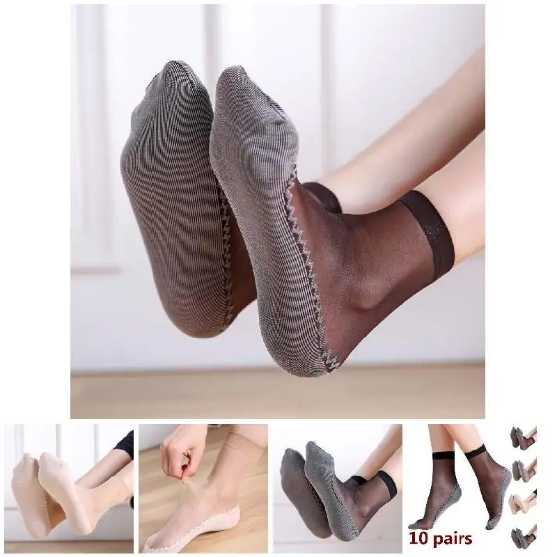 

'The 1 Pair Spring Summer Women Soft Socks Casual Non-Slip Bottom Splice Fashion Transparent Ladies Girls Thin Silk Sock 889