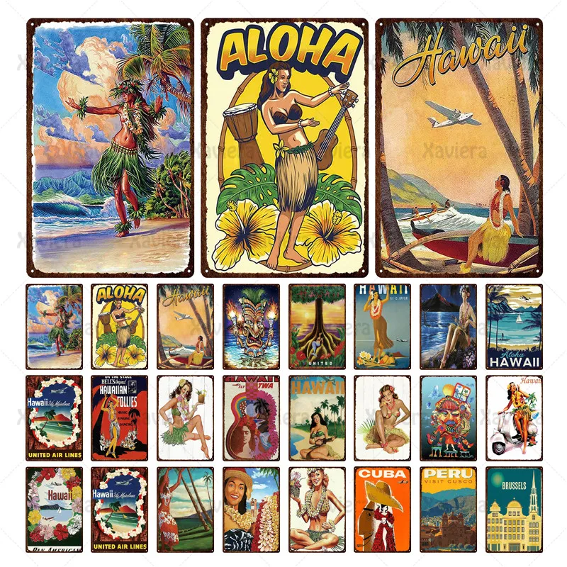 

Metal City Poster Travel Hawaii Cuba Beach Tin Sign Retro Art Wall Decoration Cafe Bar Room Outdoor Decorative Metal Iron Plaque