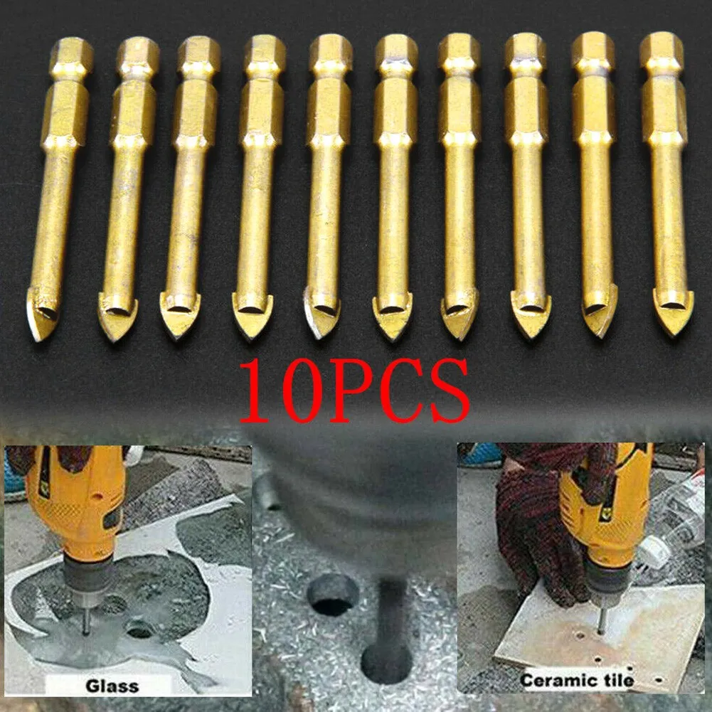 10pcs 6mm Glass Drill Bit Hex Shank For Mable Porcelain Ceramic Tile Concrete Brick Plastic Wood Cross Spear Head - купить по