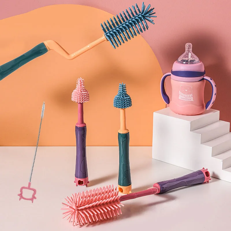 

Silicone Bottle Straw Brush Set 360 Degree Rotation Wash Baby Pacifier Cup Nipple Cleaning Brushes Food Grade Handheld Soft Head