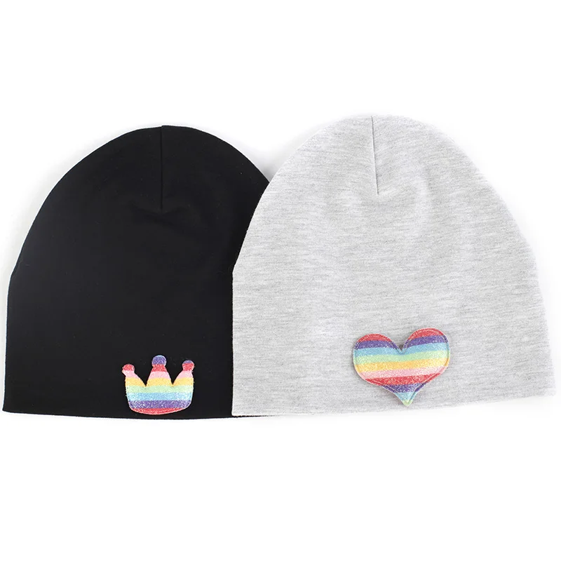 

Rainbow Colors Crown Heart Satr Design Soft Baby Girls Boys Cotton Beanies Candy Color Newborn Cartoon Pattern Casual Cap