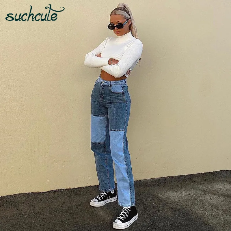 

SUCHCUTE E-girl Women's jeans Baggy high waist Straight pants denim trousers 2020 fashion streetwear boyfriend Joggers 90s