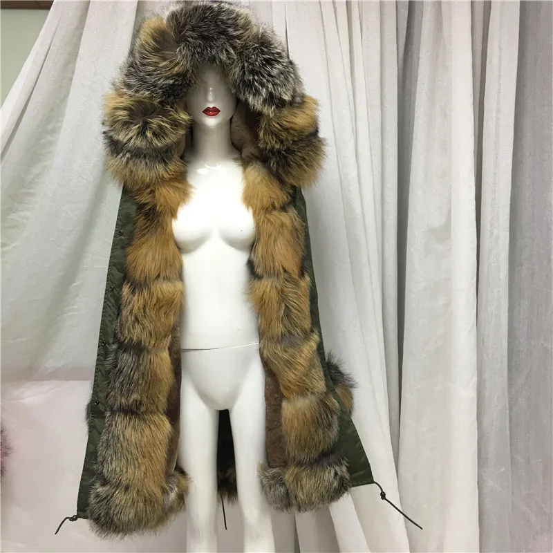 

Winter long army green natural big fox real fur parka women Luxurious Wears