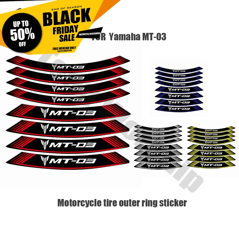 

8 X Motorcycle Tire Creative Thick Edge Outer Rim Stickers For YAMAHA MT-03 mt03 Personalized Reflective Decorative Decals