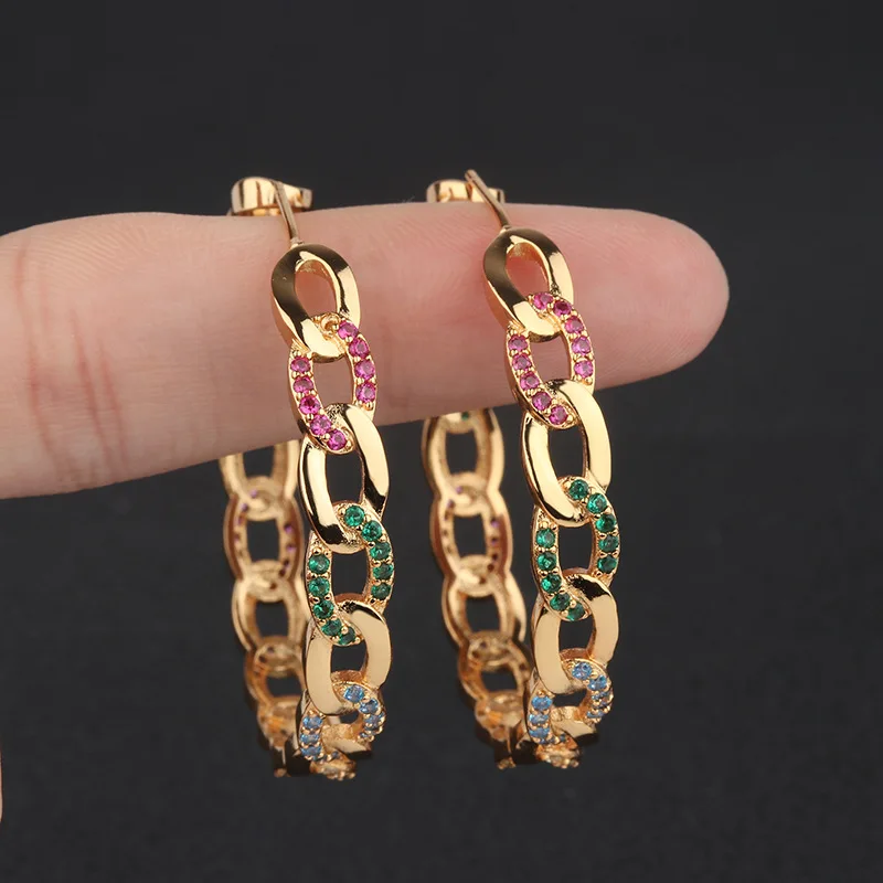 

Funmode Gold Color Hip Hop Women CC Hoop Earrings Multicolor CZ Pave Wedding Party Show Jewelry Wholesale FE55