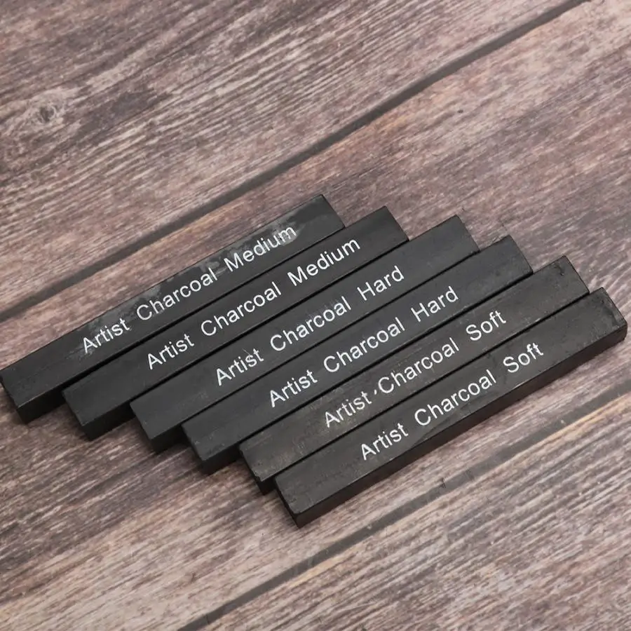 6Pcs Compressed Charcoal Sticks Black Soft/Medium/Hard Graphite Drawing Pencil Art Supplies |