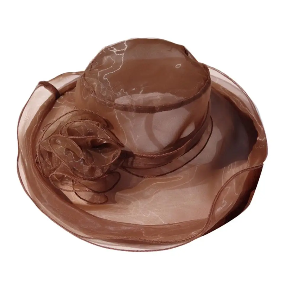 Женская шляпка от солнца из органзы с широкими полями 9 цветов для церкви и