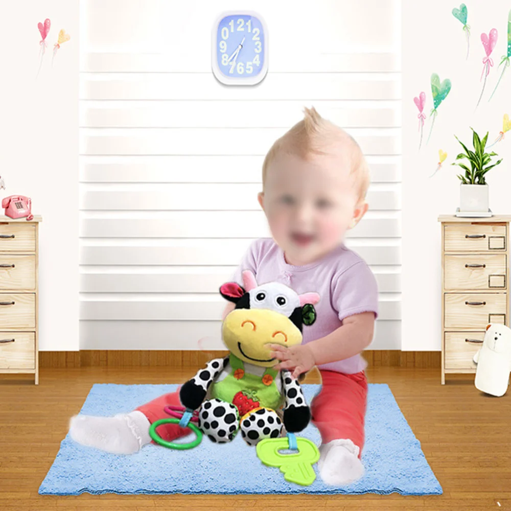 

Cartoon Cow Teether Animal Plush Hanging Stroller Crib for Baby Infant