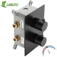 langyo matte black thermostatic shower faucet mixing valve 2 or 3 ways concealed easy mount box brass concealed valve wall mount