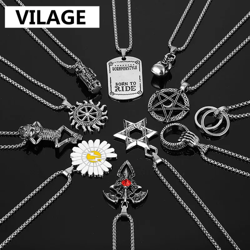 

Hip Hop Men's Fashion Stainless Steel Pendant Titanium Steel Geometric Necklace Simple Creative Boxing Gloves Lightning Pendant