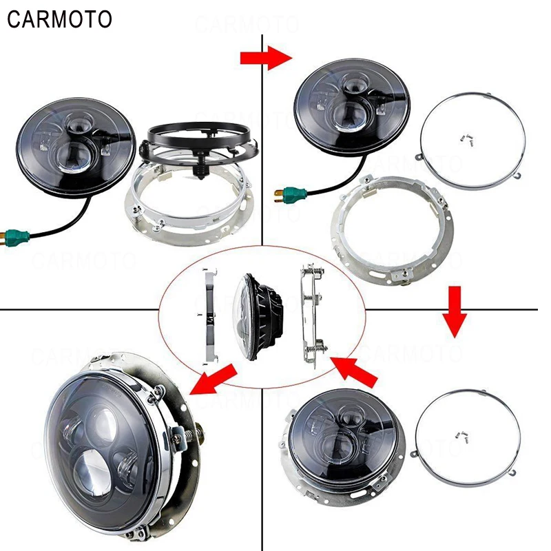 1pcs 7 Inch DOT SAE E9 Motorcycle Headlamp with angle eye Led Headlight 7inch housing bucket trim ring for Touring Electra Glide