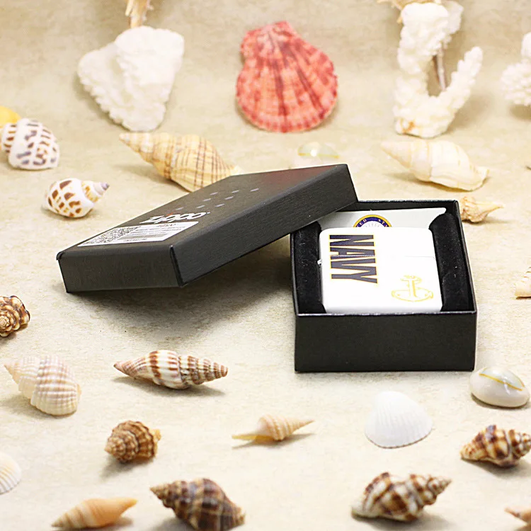 

Genuine Zippo oil lighter copper windproof White matte NAVY cigarette Kerosene lighters Gift anti-counterfeiting code