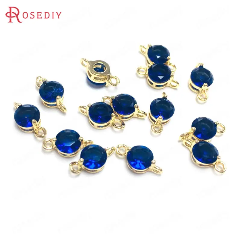 

(38266)10PCS 5MM 24K Champagne Gold Color Brass and Zircon 2 Holes Round Connect Charms Pendants Jewelry Findings Accessories