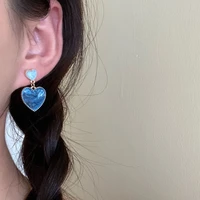 s925 needle trendy jewelry heart earrings 2021 new design hot selling asymmetrical bule drop earrings for girl fine accessories