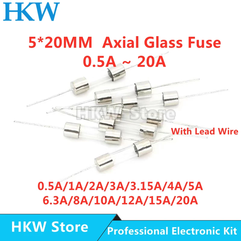 

10pcs Fast-blow Glass Tube Fuse Fast Break With Pin 5X20mm 0.5A 1A 1.5A 2A 3A 3.15A 6A 6.3A 8A 10A 12A 15A 20A Fuses Fusibles