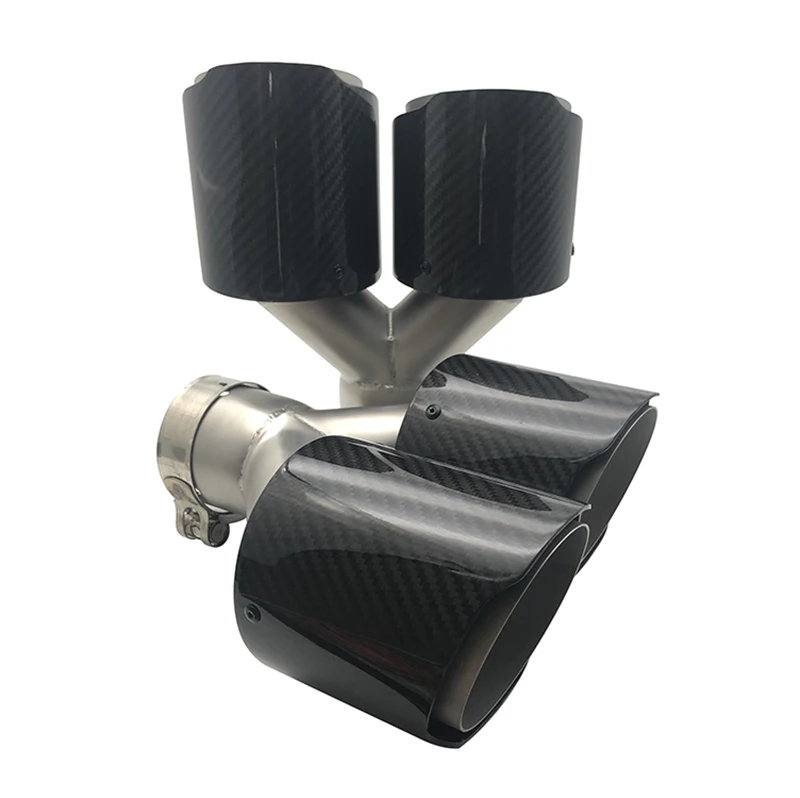 

Exhaust pipe tail nozzle Y-shaped double outlet nozzle carbon fiber twill 304 sandblasted four outlet tail throat silencer