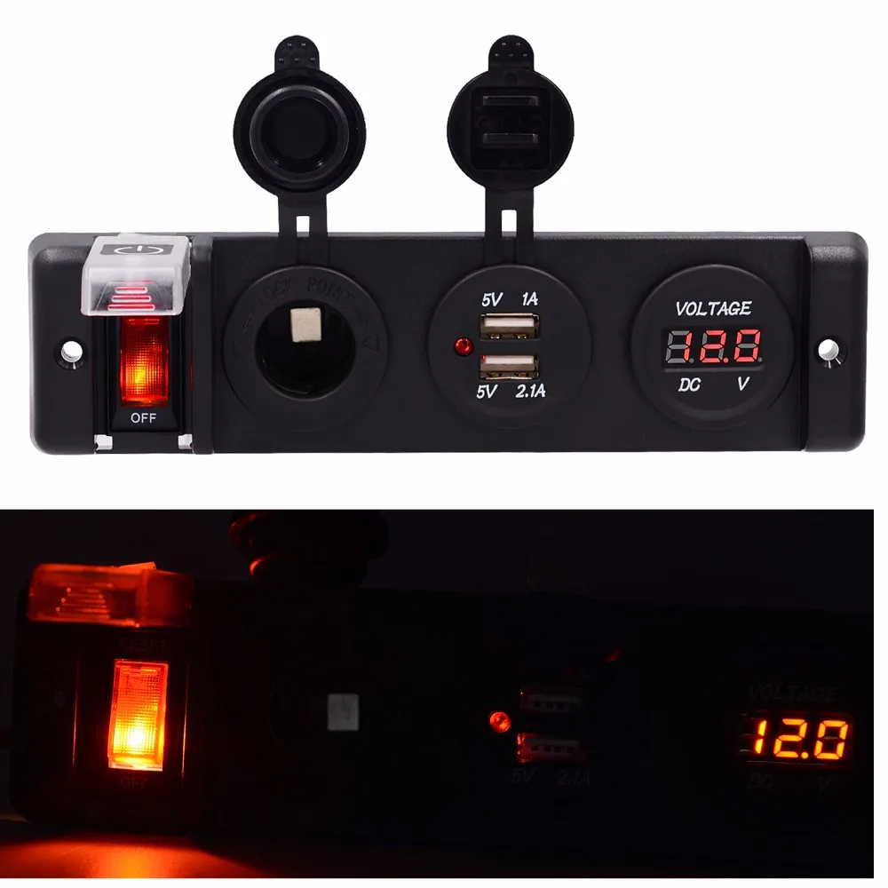 1 шт. DC12V панель переключателя двойной USB вольтметр автоматический выключатель