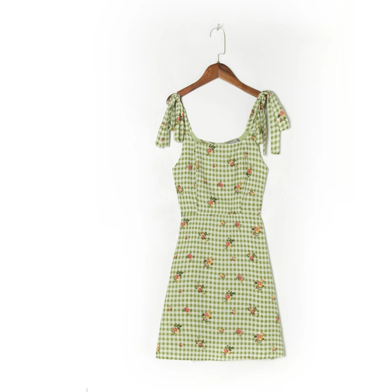 

Летнее женское Повседневное платье в клетку с бантом